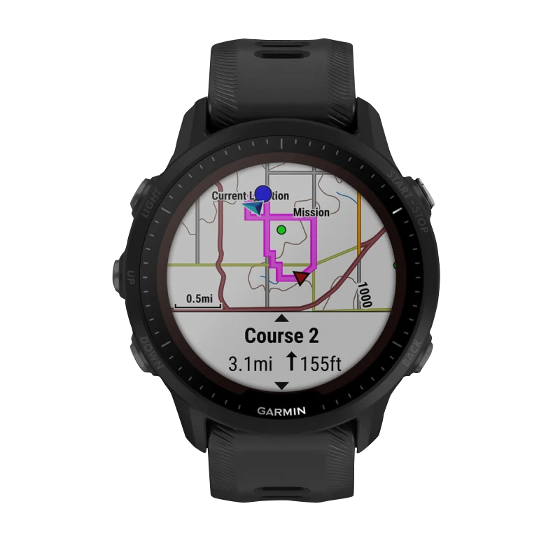 Garmin Forerunner 955 Solar Smartwatch, Black, Certified Refurbished, map display