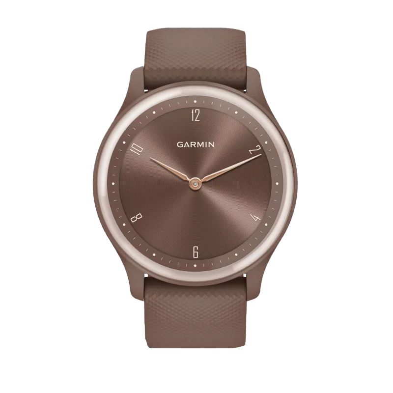 Garmin Vívomove Sport Cocoa watch with peach-gold accents