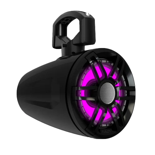 Garmin Tread 6.5-inch XS-LED tower speaker for marine audio, black with purple LED ring.