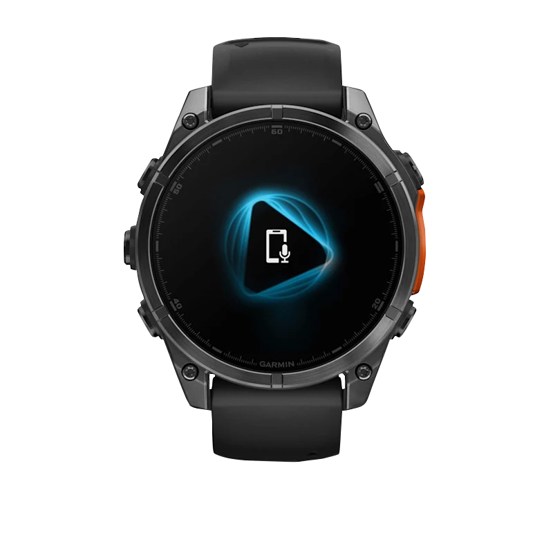 Garmin Fenix 8 smartwatch, 51 mm AMOLED display, slate-gray case with black silicone band.