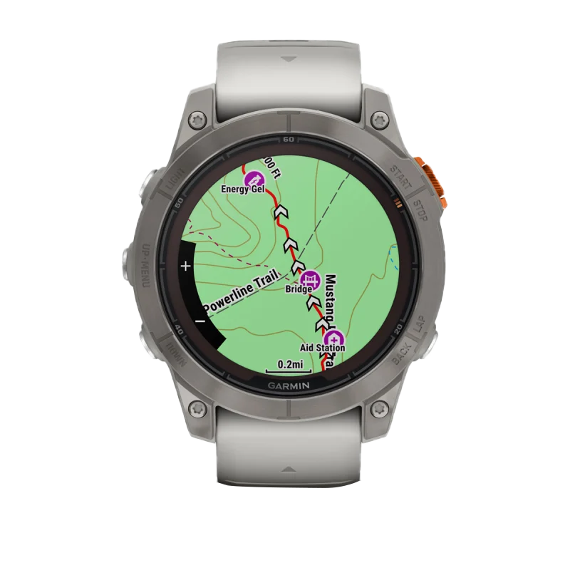 Garmin Fēnix 7 Pro Sapphire Solar smart watch with titanium case and Fog Gray/Ember Orange band