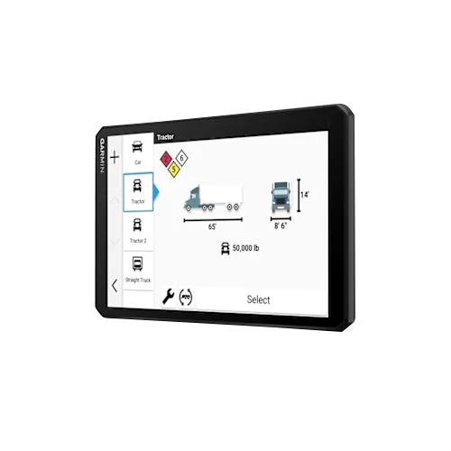 Garmin Dezl OTR820 GPS truck navigator with 8-inch display in black.