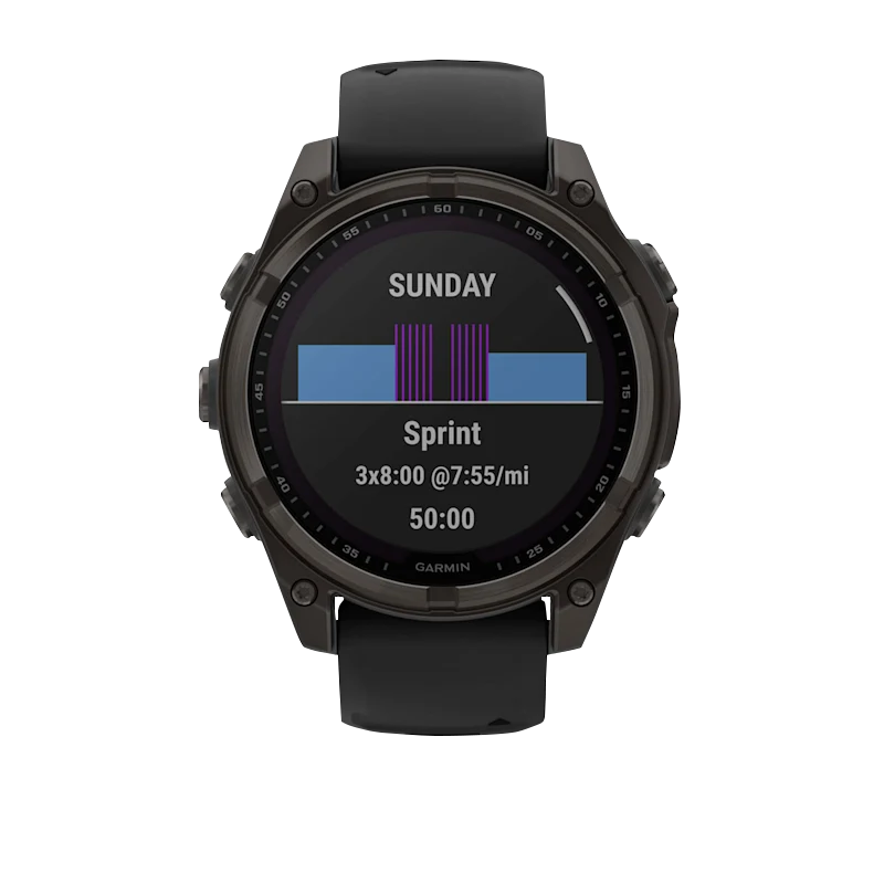 Garmin Fenix 8, 51 mm Solar Sapphire, Carbon Gray DLC Titanium with Black/Pebble Gray Silicone Band (010-02907-10) by Garmin