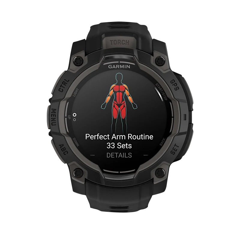 Garmin Instinct 3 AMOLED GPS smartwatch, rugged 45mm black case with black band