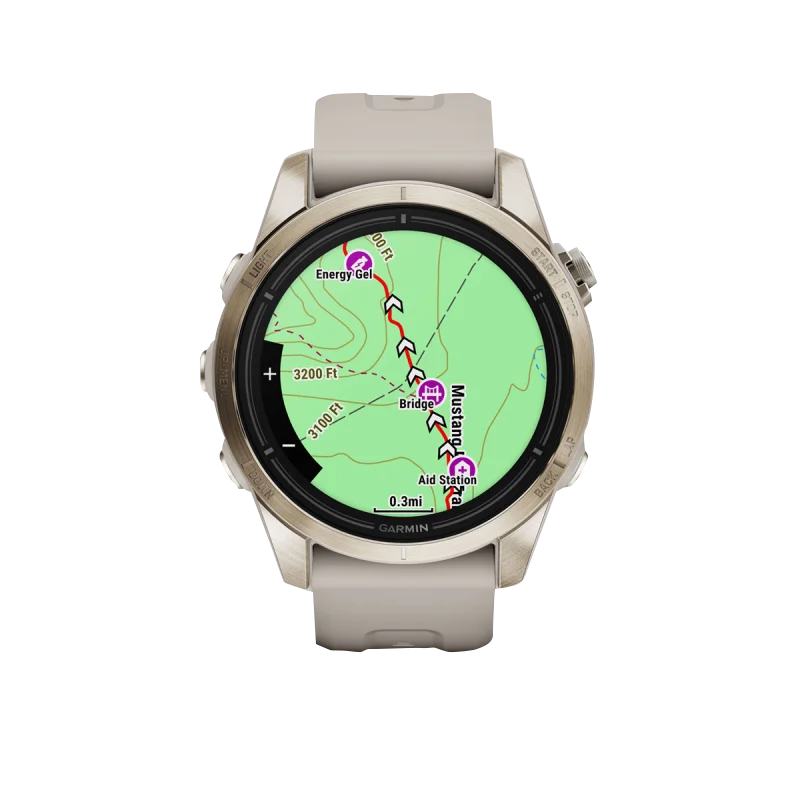 Garmin Epix Pro Gen 2 smartwatch, 42 mm Sapphire Edition in soft gold with light sand band, map display