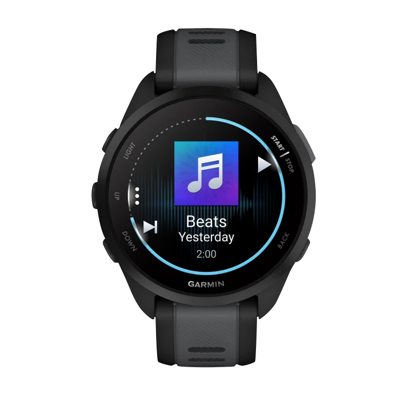 Garmin Forerunner 165 Music smartwatch, Black/Slate Gray with music app on round display