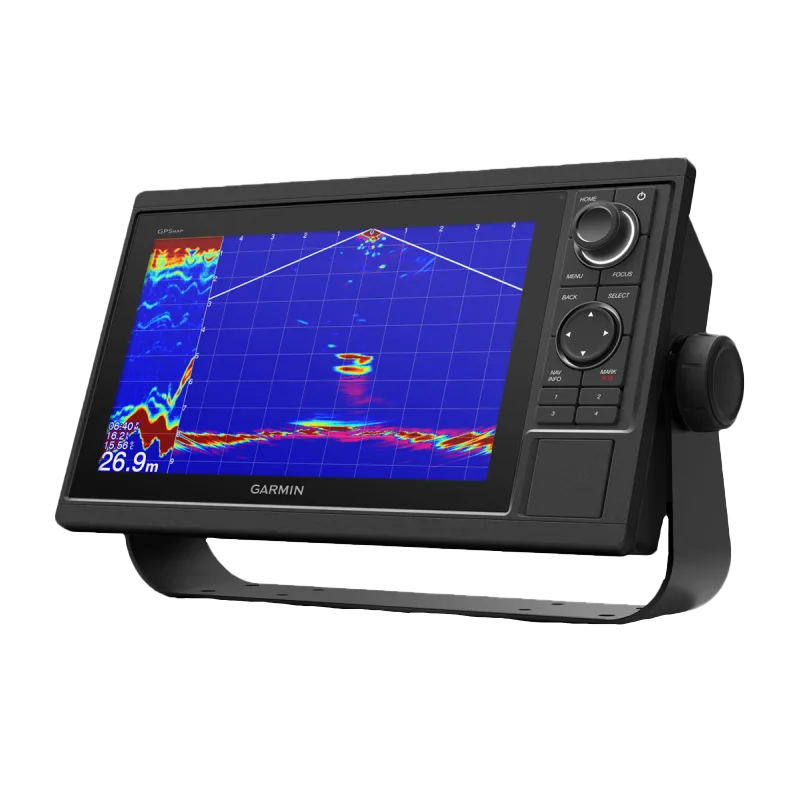 Garmin GPSMAP 1022xsv marine chartplotter, black, without transducer, mounted on a stand