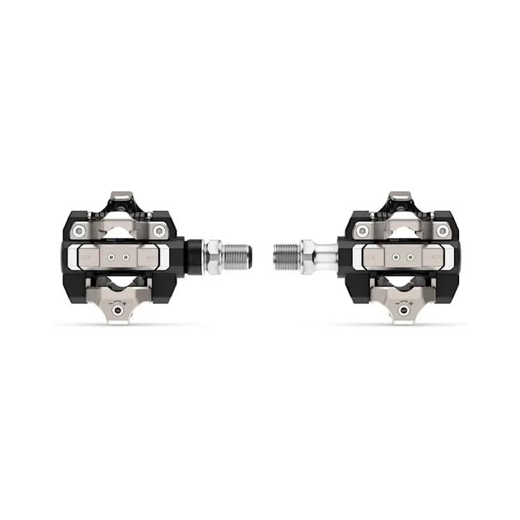 Garmin Rally XC110 single-sensing power meter pedals, black and silver pair