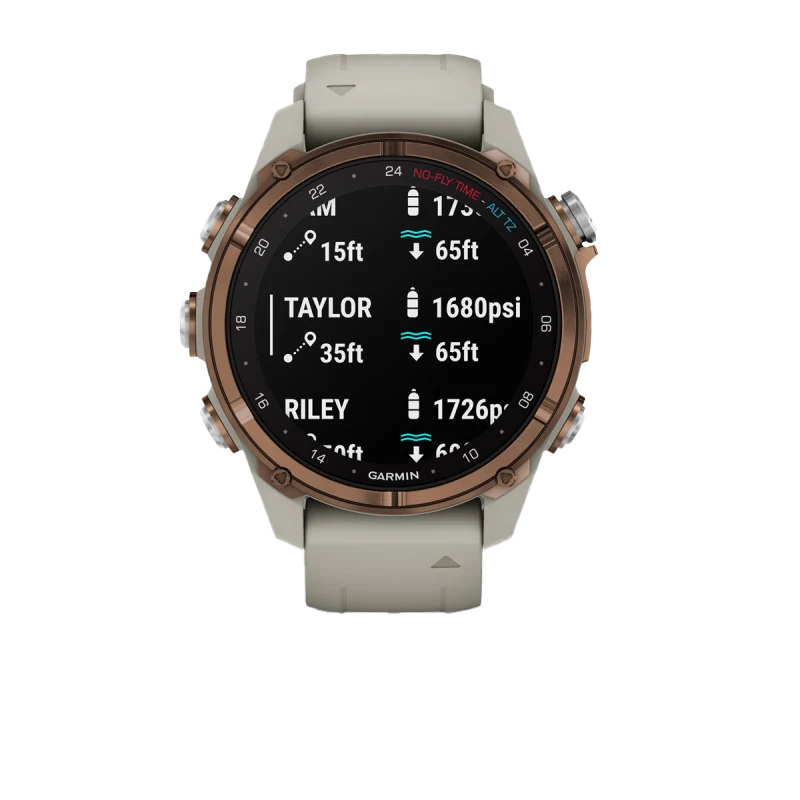 Garmin Descent Mk3i dive computer watch, 43 mm bronze PVD titanium case with French gray silicone band