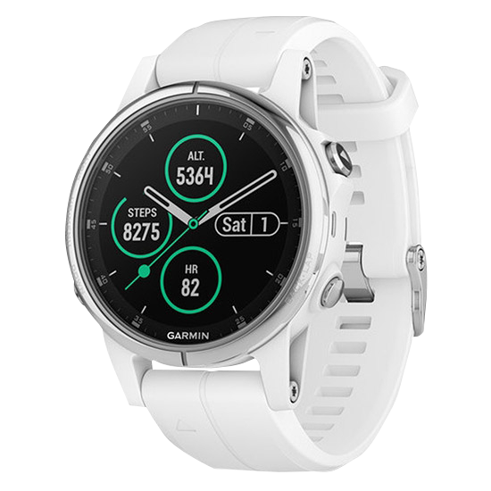 Garmin Fenix 5S Plus smartwatch with white Carrara band and sapphire glass