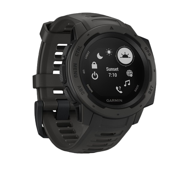 Garmin Instinct Graphite GPS Watch, black rugged smartwatch with silicone strap