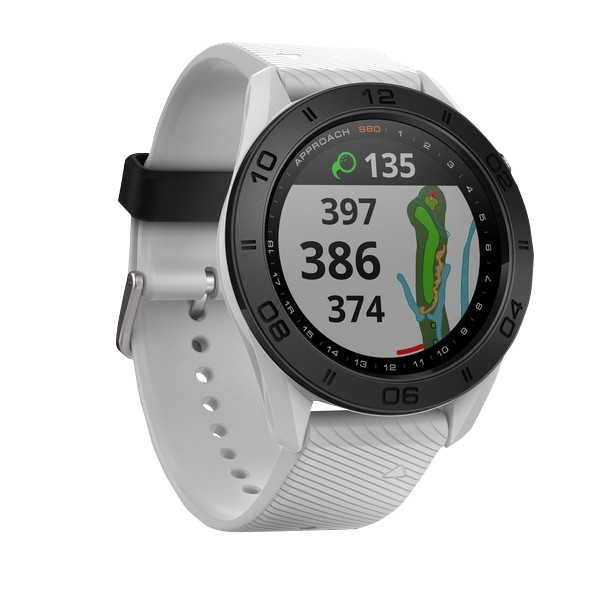 Garmin Approach S60 smartwatch, white, GPS golf rangefinder, certified refurbished.