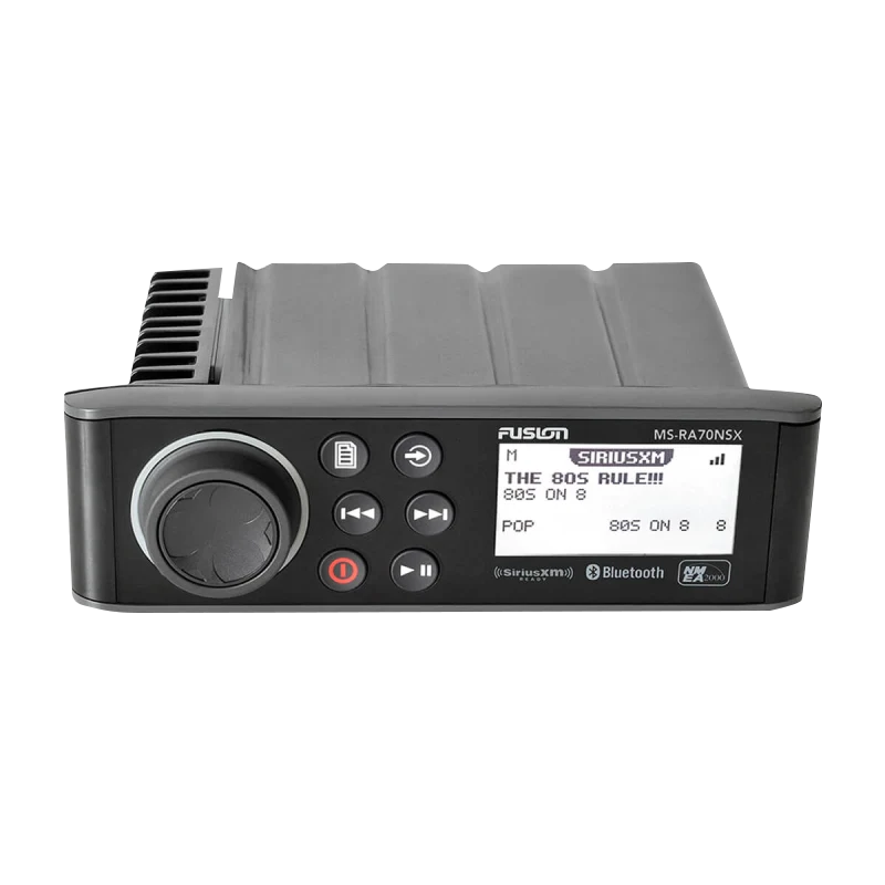 Garmin Fusion RA70 Series marine stereo MS-RA70NSX, black unit with NMEA 2000 and SiriusXM-ready