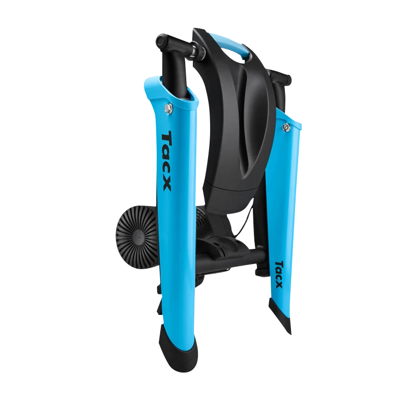 Garmin Tacx Boost Trainer Bundle bicycle trainer in blue with folding frame and resistance wheel