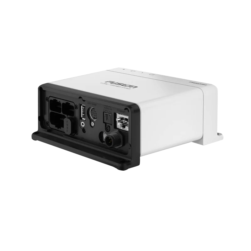 Garmin Fusion Apollo MS-WB675 marine hideaway stereo, white housing with black rear panel and connectors