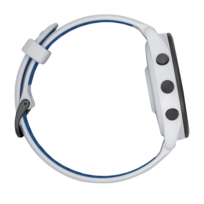 Garmin Forerunner 265 smartwatch, 46 mm with black bezel, Whitestone case and tidal blue silicone band