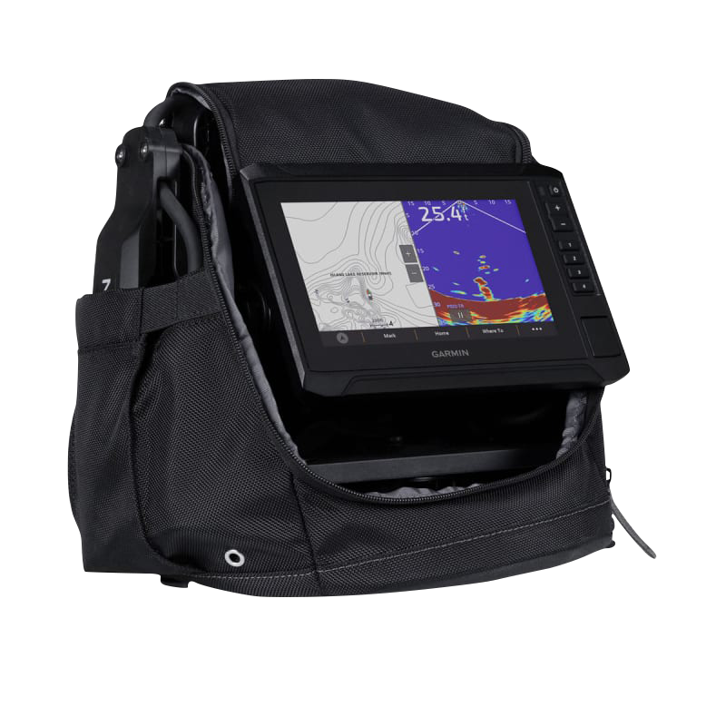 Garmin Panoptix PS22-IF Ice Fishing Bundle with ECHOMAP UHD2 73sv in a black carrying case