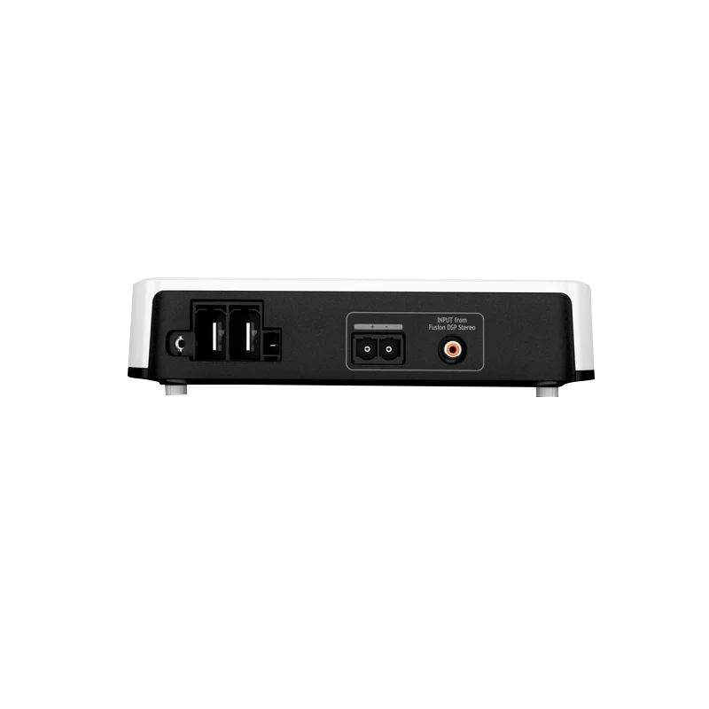 Garmin Fusion Apollo Marine monoblock amplifier, white enclosure with black rear panel and 650-watt RMS.