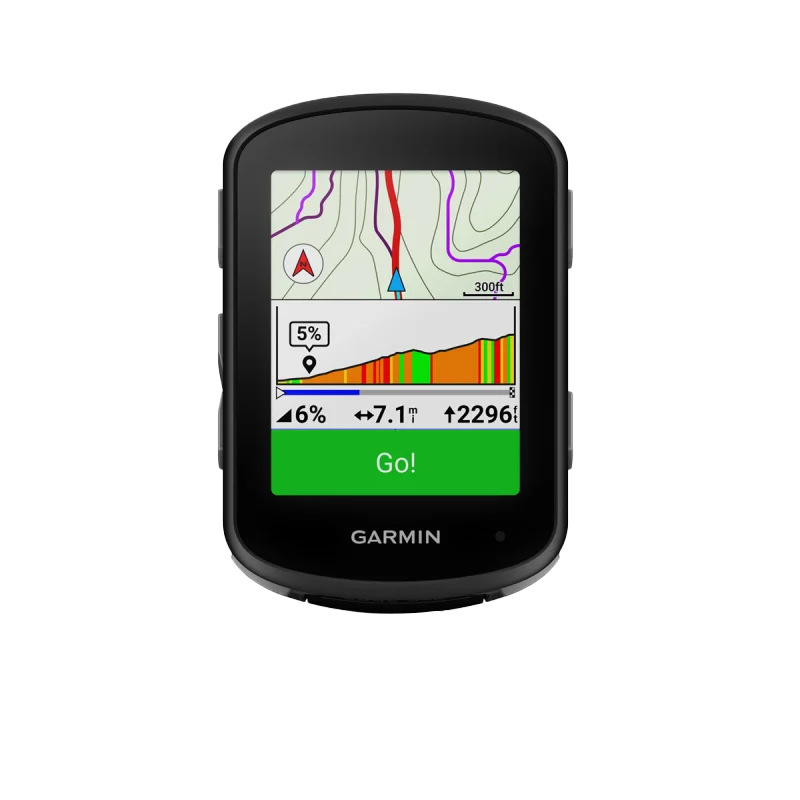 Garmin Edge 540 Cycling GPS Computer Sensor Bundle, black front view with map screen