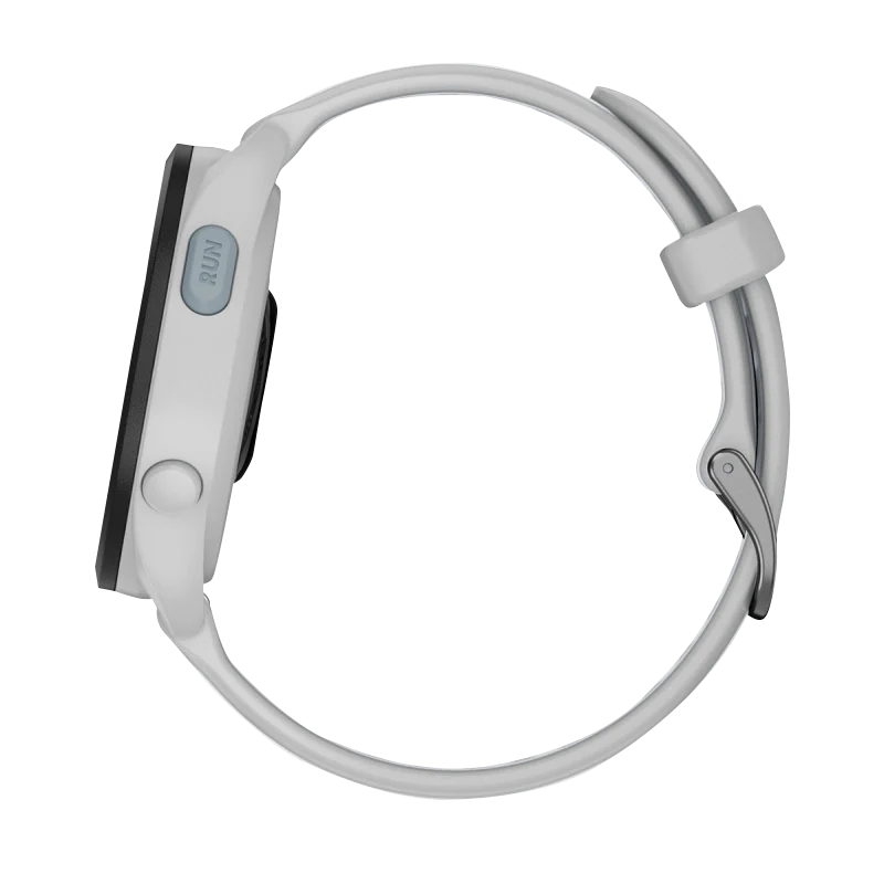 Garmin Forerunner 165 smart watch, Mist Gray/Whitestone, side view (010-02863-21)