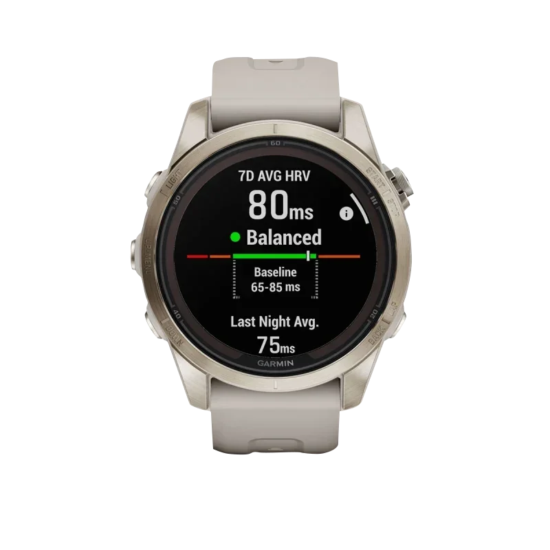 Garmin Fenix 7S Pro Sapphire Solar smart watch, soft gold case with light sand band, certified refurbished