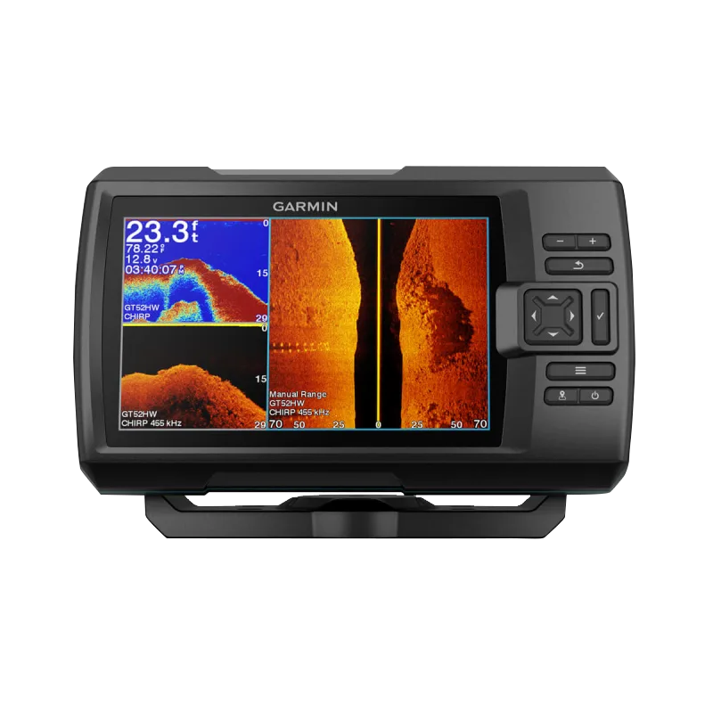 Black Garmin Striker Vivid 7sv fish finder with GT52HW-TM transducer