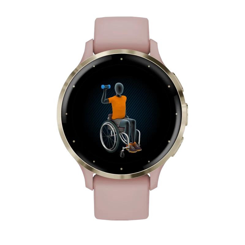 Garmin Venu 3S smartwatch, 41 mm soft-gold bezel with dust-rose silicone band