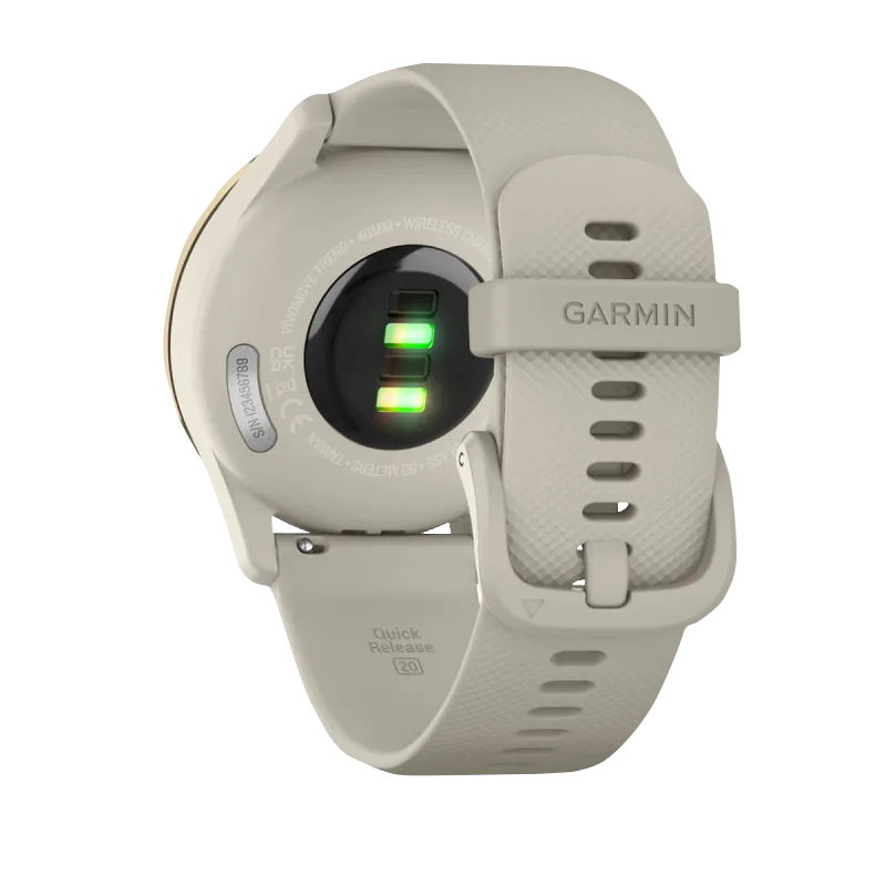 Garmin Vivomove Trend smart watch with cream silicone band and gold-tone bezel (certified refurbished)