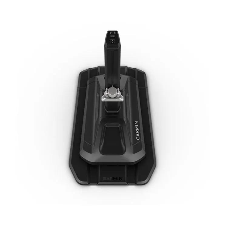 Garmin Tacx Alpine bicycle trainer base with black vertical mount and Garmin logo.