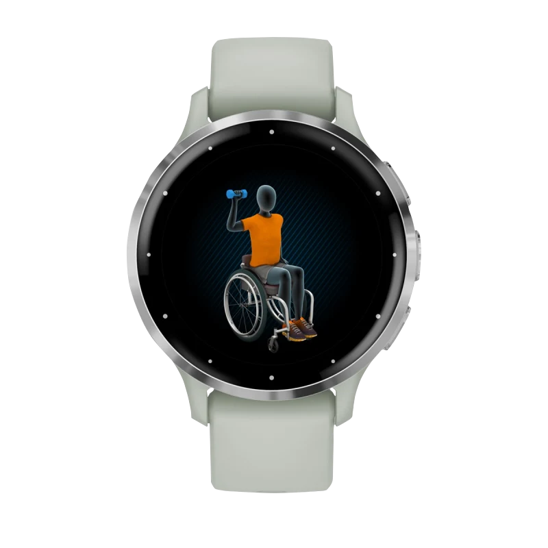 Garmin Venu 3S smartwatch, 41 mm silver stainless-steel bezel with sage gray silicone band