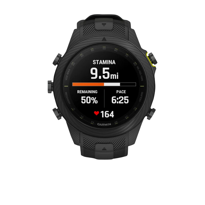 Garmin MARQ Athlete Gen 2 Carbon Edition smartwatch with black case and strap.