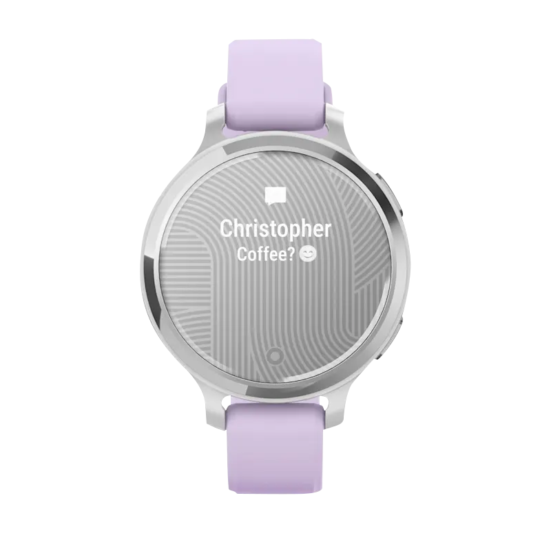Garmin Lily 2 Active Smartwatch, certified refurbished, silver case with purple Jasmine silicone band