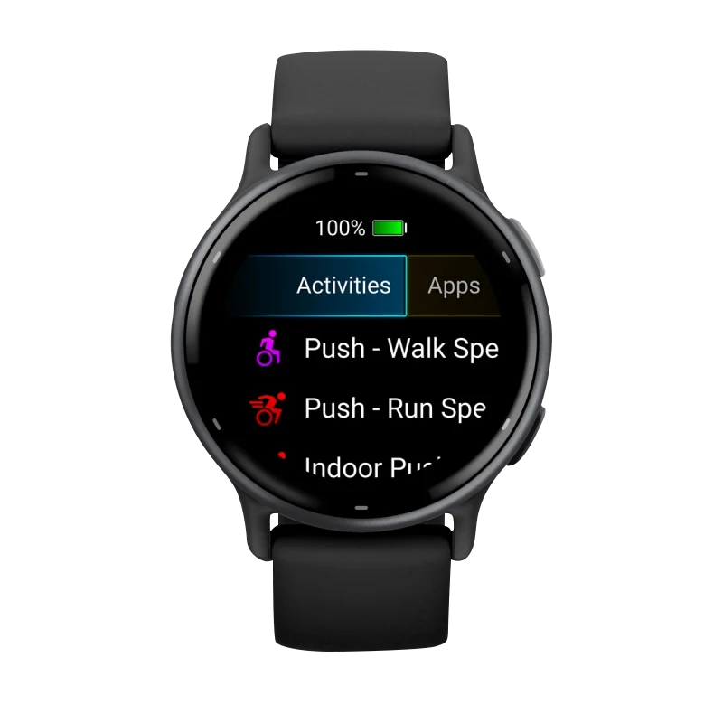 Garmin Vivoactive 5 smartwatch with slate aluminum bezel and black silicone band