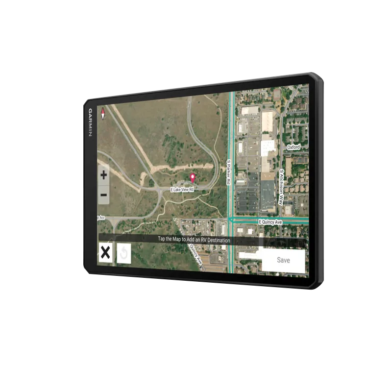 Garmin RV 1095 10-inch RV navigator, Certified Refurbished, black GPS device displaying a map
