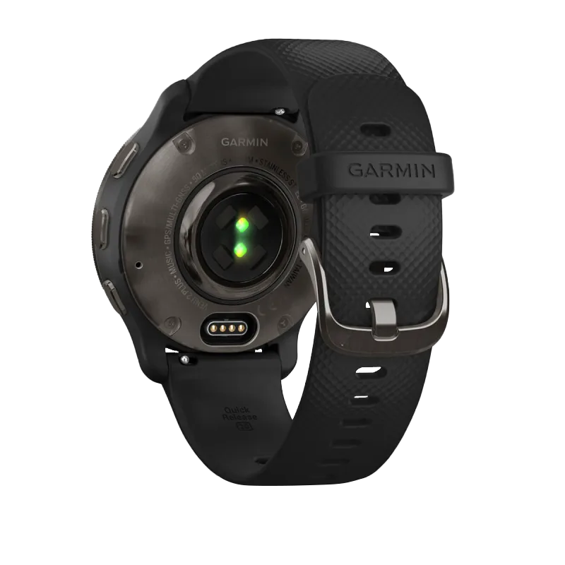Garmin Venu 2 Plus smartwatch, slate stainless-steel bezel with black silicone band