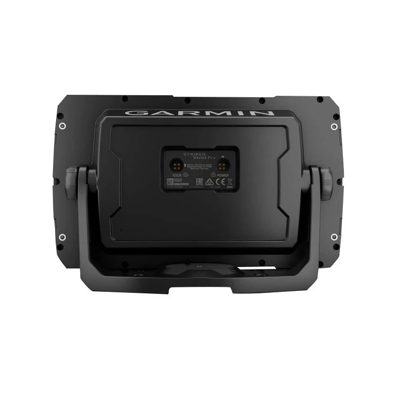 Garmin STRIKER Vivid 7cv fish finder with GT20-TM transducer, black unit shown from the back