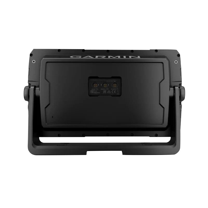 Garmin Striker Vivid 9sv fish finder back view in black with mounting bracket