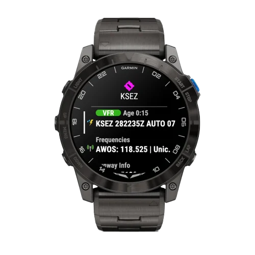 Garmin D2 Mach 1 Pro aviator smartwatch with vented titanium bracelet in black.