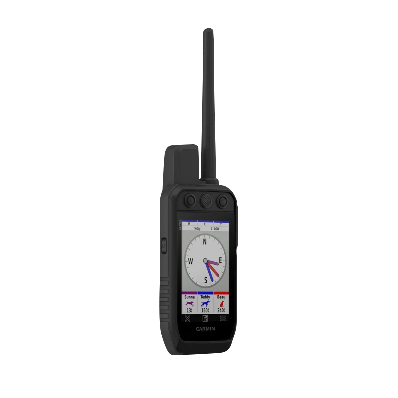 Garmin Alpha 300 handheld dog tracking device, black with antenna.