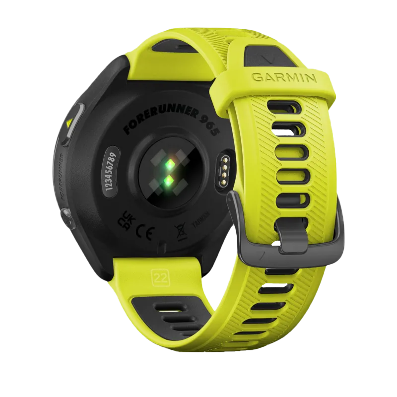 Garmin Forerunner 965, Carbon Gray DLC Titanium Bezel with Black Case and Amp Yellow/Black Silicone Band (010-02809-02) by Garmin