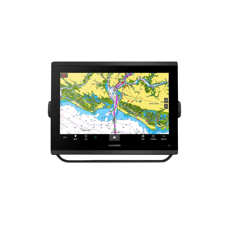 Black Garmin GPSMAP 1243xsv marine chartplotter with SideVü, ClearVü and CHIRP sonar display