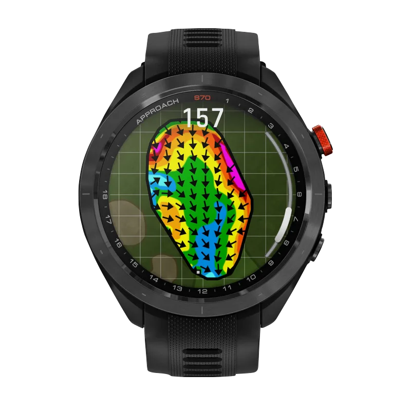 Garmin Approach S70 smartwatch, 47 mm, black ceramic bezel with red accent, black silicone band