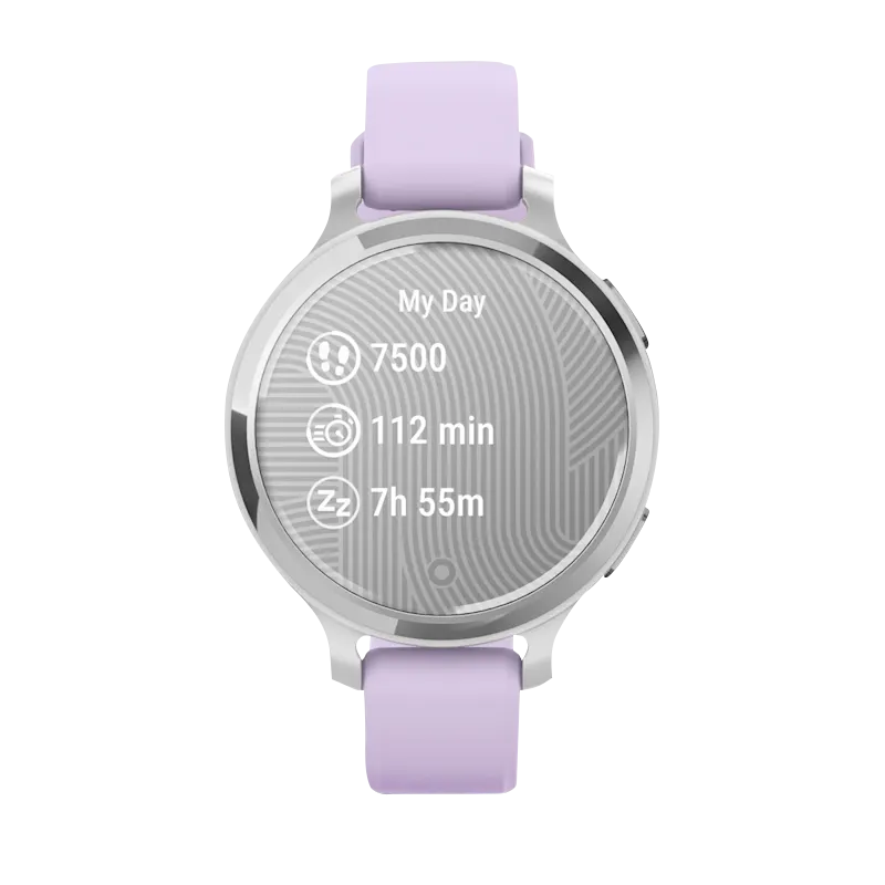 Garmin Lily 2 Active smartwatch, silver case with purple Jasmine silicone band