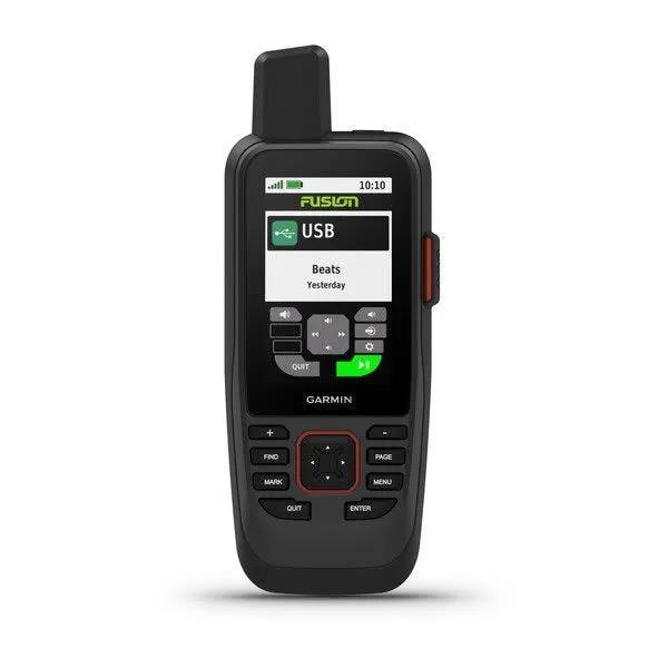 Garmin GPSMAP 86sci marine handheld with black body and red side button, Garmin logo visible