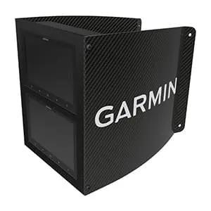 Garmin carbon fiber mast bracket (2 units), black with GARMIN logo for transducer mounts.