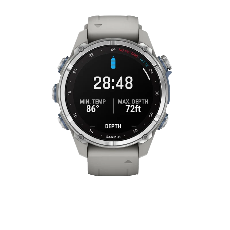 Garmin Descent Mk3 dive computer watch, 43 mm stainless steel case with fog gray silicone band
