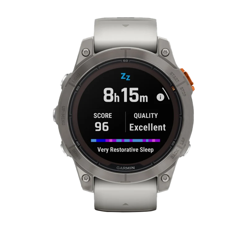 Garmin Fēnix 7 Pro Sapphire Solar smartwatch with titanium bezel and Fog Gray/Ember Orange band