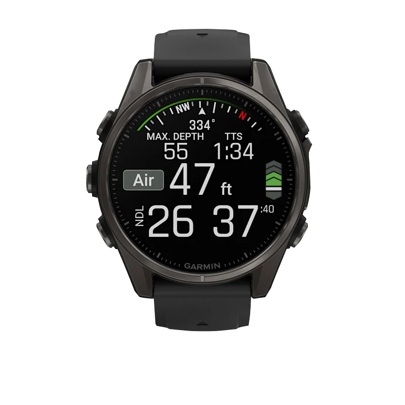Garmin Fenix 8, AMOLED 43mm, Sapphire Carbon Gray DLC Titanium with Black/Pebble Gray Silicone Band (010-02903-20) by Garmin