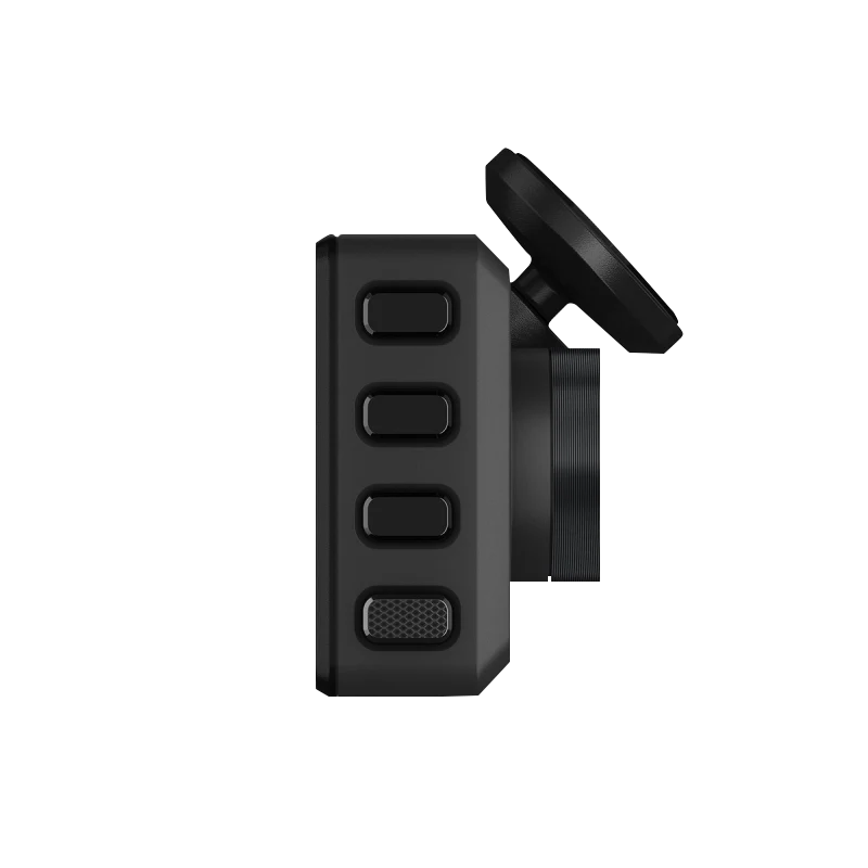 Garmin Dash Cam Live 1440p LTE, refurbished, side view of black device with four side buttons