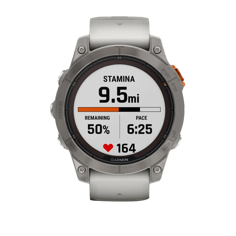 Garmin Fēnix 7 Pro Sapphire Solar titanium smartwatch with Fog Gray/Ember Orange band (010-02777-20)